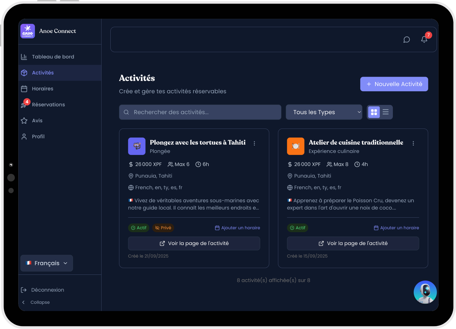 Anoe Connect dashboard